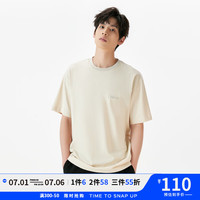 马克华菲后背纯色印花夏季款宽松圆领休闲五分袖男士短袖T恤 616浅卡其 M