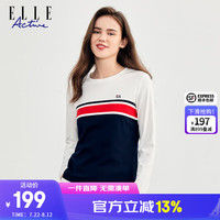 ELLE ACTIVE 纯棉撞色长袖T恤女装2024年秋冬时尚休闲舒适透气针织打底衫女 藏青/白 M