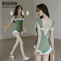多菲尼森(dophnison) 泳衣女 夏日性感韩国风小胸聚拢遮肚显瘦连体泳装 绿色 L码