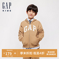 GAP男女童2024初秋法式圈织软字母logo连帽卫衣外套646216 卡其 130cm(8-9岁) 亚洲尺码