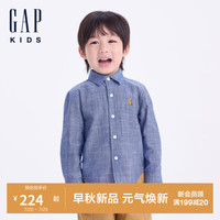 GAP男童2024初秋纯棉小熊刺绣长袖衬衫百搭儿童装上衣623593 深牛仔蓝 150cm(12-13岁) 亚洲尺码