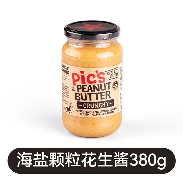 88VIP：Pic's 皮卡思 pics皮卡思新西兰进口健身生酮微盐颗粒儿童花生酱面包酱蘸料380g(网红酱大瓶价格更好，非常好价！)