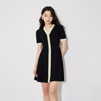 5+ Five Plus小香风连衣裙女针织裙法式撞色收腰短袖2024年款女夏装