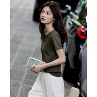 德玛纳 dme【简而不凡】夏圆领修身短袖弹力薄款清凉休闲女式t恤