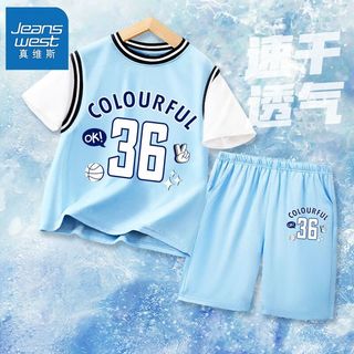真维斯儿童篮球服套装2024夏季户外t恤中大童休闲潮流运动裤 【vbmn篮球服o】o1 130