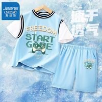 真维斯儿童篮球服套装2024夏季户外t恤中大童休闲潮流运动裤 【vbmn篮球服o】o11 120