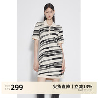 ochirly欧时力 薄短袖针织连衣裙夏装纯棉Polo领通勤休闲 黑杏条846 S