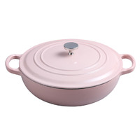 铁工房 珐琅锅铸铁炖锅 闷烧海鲜微压锅双耳搪瓷汤锅家用26 30cm 海鲜锅-樱花粉（内白）- 30cm
