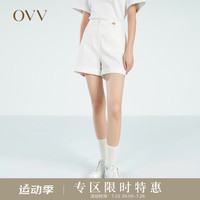 OVV2023春夏新款女装轻薄舒适易搭白色休闲短裤 米白（净色）06