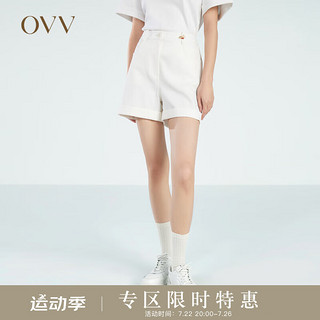 OVV2023春夏新款女装轻薄舒适易搭白色休闲短裤 米白（净色）06