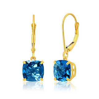 MaxStone max + stone14k 实心黄金宝石悬垂杠杆背耳环（8 毫米）-伦敦蓝色