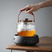不拙煮茶器玻璃煮茶壶茶具套装家用煮茶炉花茶壶电陶炉黑茶普洱茶 1黑塑如一触摸炉+条纹壶