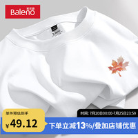 班尼路美式休闲长袖t恤男简约休闲潮牌潮流圆领上衣服男士纯棉套头内搭 【纯棉】-白#MB水彩枫叶 M【棉柔细腻 亲肤舒适】