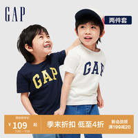 GAP男女幼童春季字母logoT恤儿童装两件套404338 黑白组合 110cm(4-5岁)亚洲尺码