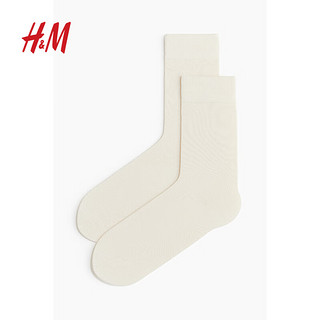 H&M2024夏季男士简约纯色中筒袜1248899 奶油色 25-26