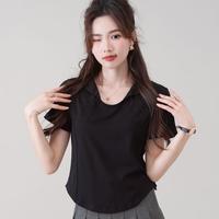 2024夏季设计感显瘦短款辣妹上衣女纯欲风Polo领鱼骨短袖t恤女