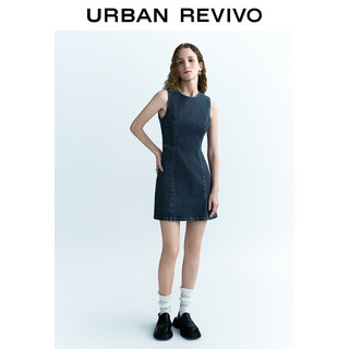 URBAN REVIVO 女士时髦复古收腰背心式牛仔连衣裙 UWU840101 蓝色 L