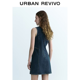 URBAN REVIVO 女士时髦复古收腰背心式牛仔连衣裙 UWU840101 蓝色 L