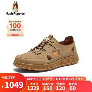 暇步士（Hush Puppies）皮凉鞋男士包头涉水户外休闲沙滩鞋B6W04BK4 卡其色 40