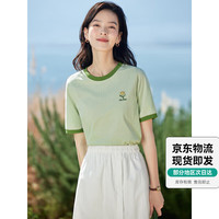 茵曼（INMAN）春夏凉感时尚通勤撞色绣花舒适宽松短袖T恤女百搭上衣