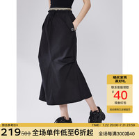 BASIC HOUSE/百家好高腰时尚a字工装裙2024夏季中长款抽绳黑色半身裙女 黑色 S