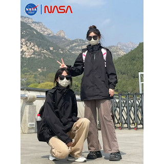 NASA WASSUP联名冲锋衣外套男女同款春夏季防风防水三合一可拆卸爬山户外 【春秋款】黑色 男女同款 4XL 【180-200斤】