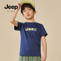 Jeep童装男童短袖t恤夏季中大童纯棉印花户外休闲中小上衣 藏青色 110cm