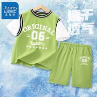 真维斯儿童篮球服套装2024夏季户外t恤中大童休闲潮流运动裤 【vbmn篮球服o】o7 160
