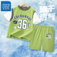 真维斯儿童篮球服套装2024夏季户外t恤中大童休闲潮流运动裤 【vbmn篮球服o】o1 160
