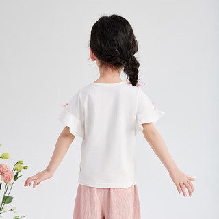 笛莎（DEESHA）笛莎童装女童休闲时尚T恤2024夏季中大童花之蝴蝶木耳边圆领T恤