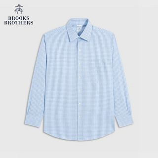 布克兄弟（BrooksBrothers）男士24早秋免烫纯棉清爽细格纹正装衬衫 4003-蓝色 14/2