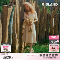 LIME FLARE莱茵典雅提花连衣裙白色2024秋捏褶泡泡袖钻饰腰带孟美岐同款 象牙白色 S