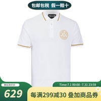 VERSACE JEANS COUTURE范思哲短袖POLO衫男装春夏棉质刺绣翻领短袖t恤 白色 M