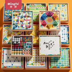 MingTa 铭塔 儿童多功能游戏飞行棋 26种玩法+实木棋盘