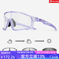 Kapvoe骑行变色眼镜专业防风运动山地公路自行车户外运动近视风镜男女 8透明紫框+透明变灰（日夜可用）