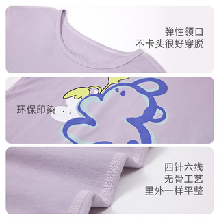 Q21儿童排汗T恤男女童宝宝透气柔软短袖卡通上衣24年夏季新款 好朋友蓝 90cm
