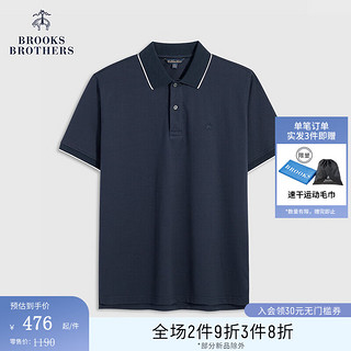 布克兄弟（BrooksBrothers）男士24夏简约翻领撞色镶边polo衫 4004-藏青色 XL