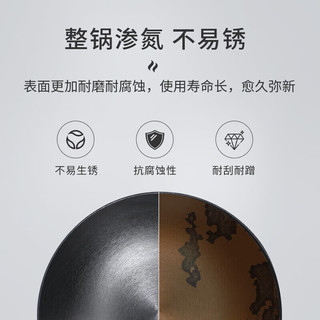 铁工房平底铁锅不易粘煎蛋锅窒氮化炒菜锅电磁炉锅28cm带盖年轮牛排煎锅 (年轮)平底煎锅 28cm