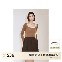 ochirly欧时力 桑蚕丝羊毛套头毛衣女方领针织气质2024秋季新品