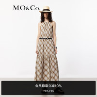 MO&Co.2024夏新品天丝混纺渐变格纹削肩连衣裙(附腰带)MBD2DRS023 卡其格色