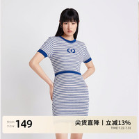 欧时力（ochirly）新款春装圆领提花包臀修身短袖针织连衣裙女