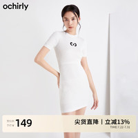 欧时力（ochirly）春装圆领提花包臀修身短袖针织连衣裙女 白色018 L