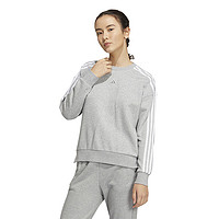 adidas 阿迪达斯 Logo印花简约条纹运动圆领套头长袖卫衣 女款 灰色 HM7079