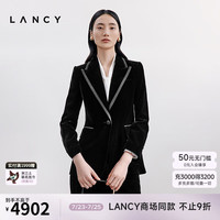 朗姿/LANCY2024秋季翻领丝绒西装复古气质单排扣西服外套女 黑色 S