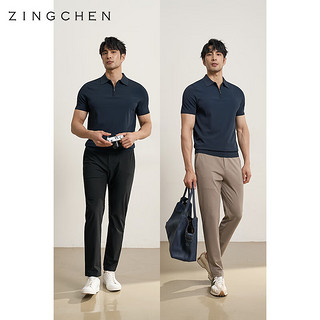 ZINGCHEN【超级凉感冰丝伊力特】ZINGCHEN男士拉链短袖polo衫抗皱针织短袖 白色 XL（160-175斤）