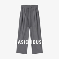 百家好（Basic House）Basic House/百家好纯色百搭休闲夏季抽绳收腰显瘦阔腿直筒裤 灰色 S