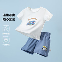 贝贝怡套装男童短袖短裤两件套夏薄款上衣2024宝宝t恤童装 蓝色 90cm