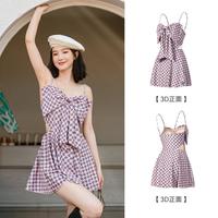2024年女式连体裙泳装性感显瘦连体裙式波点甜美连衣泳裙
