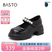 百思图24秋复古学院风玛丽珍鞋粗高跟女单鞋BP883CQ4