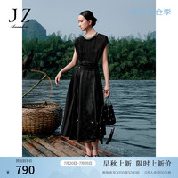 玖姿·安娜蔻新中式马面裙改良式垂坠半身裙长裙女2024秋季 素黑 XL